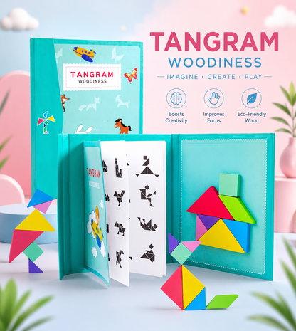 Tangram Wooden Magnetic Puzzle Book for Kids | Educational Shapes & Colors Learning Toy