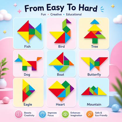 Tangram Wooden Magnetic Puzzle Book for Kids | Educational Shapes & Colors Learning Toy