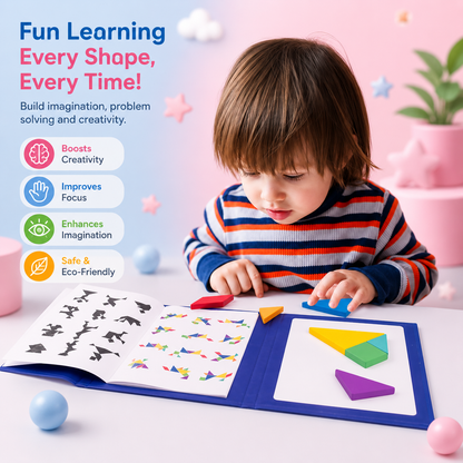 Tangram Wooden Magnetic Puzzle Book for Kids | Educational Shapes & Colors Learning Toy