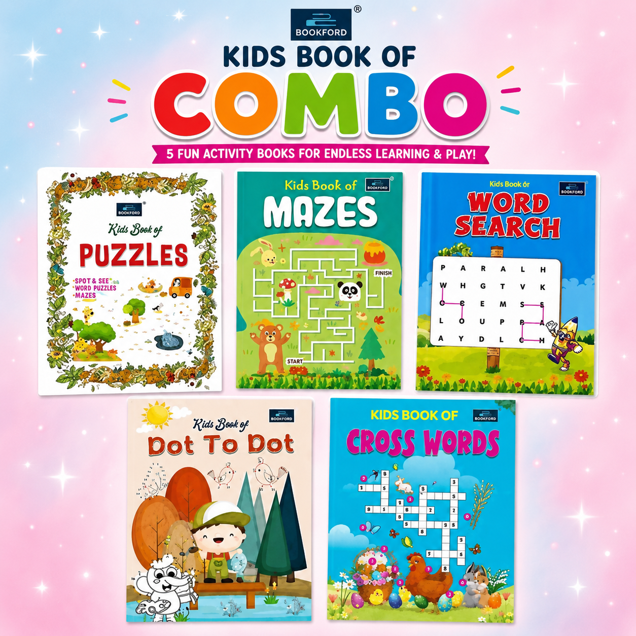 Quizs & Puzzle for Kids (Set of 5)
Puzzle • Word Search • Mazes • Dot to Dot • Cross Words