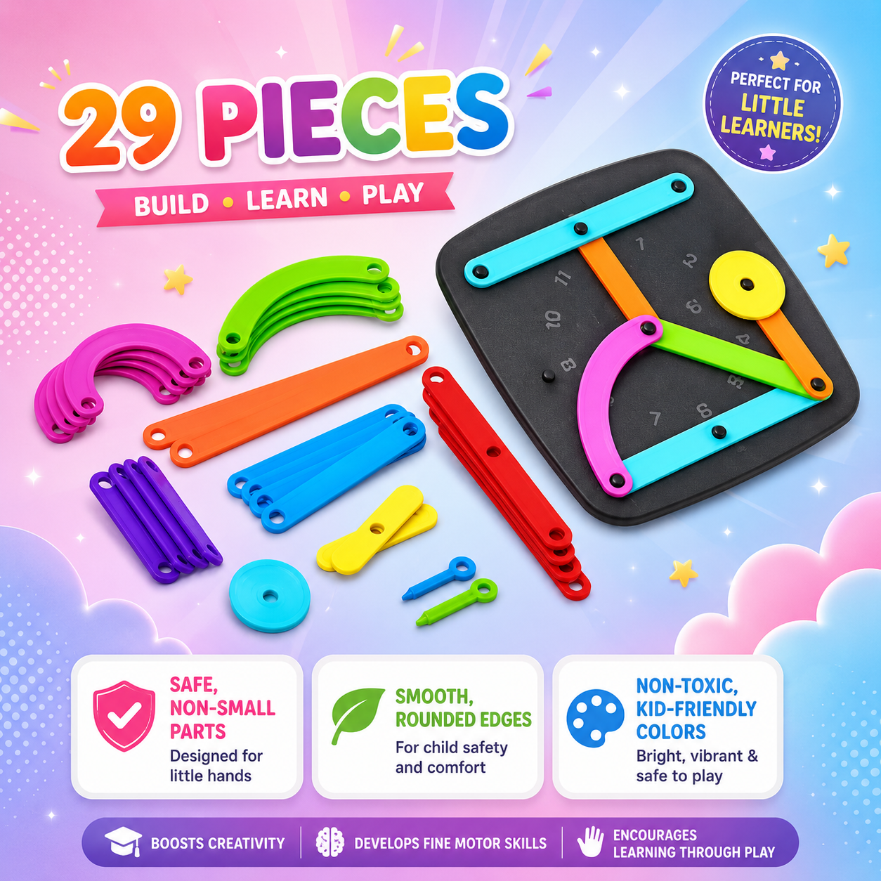 Alpha-Numeric Construction Puzzle Board – Educational Montessori Learning Toy for Kids (29 Pieces)
