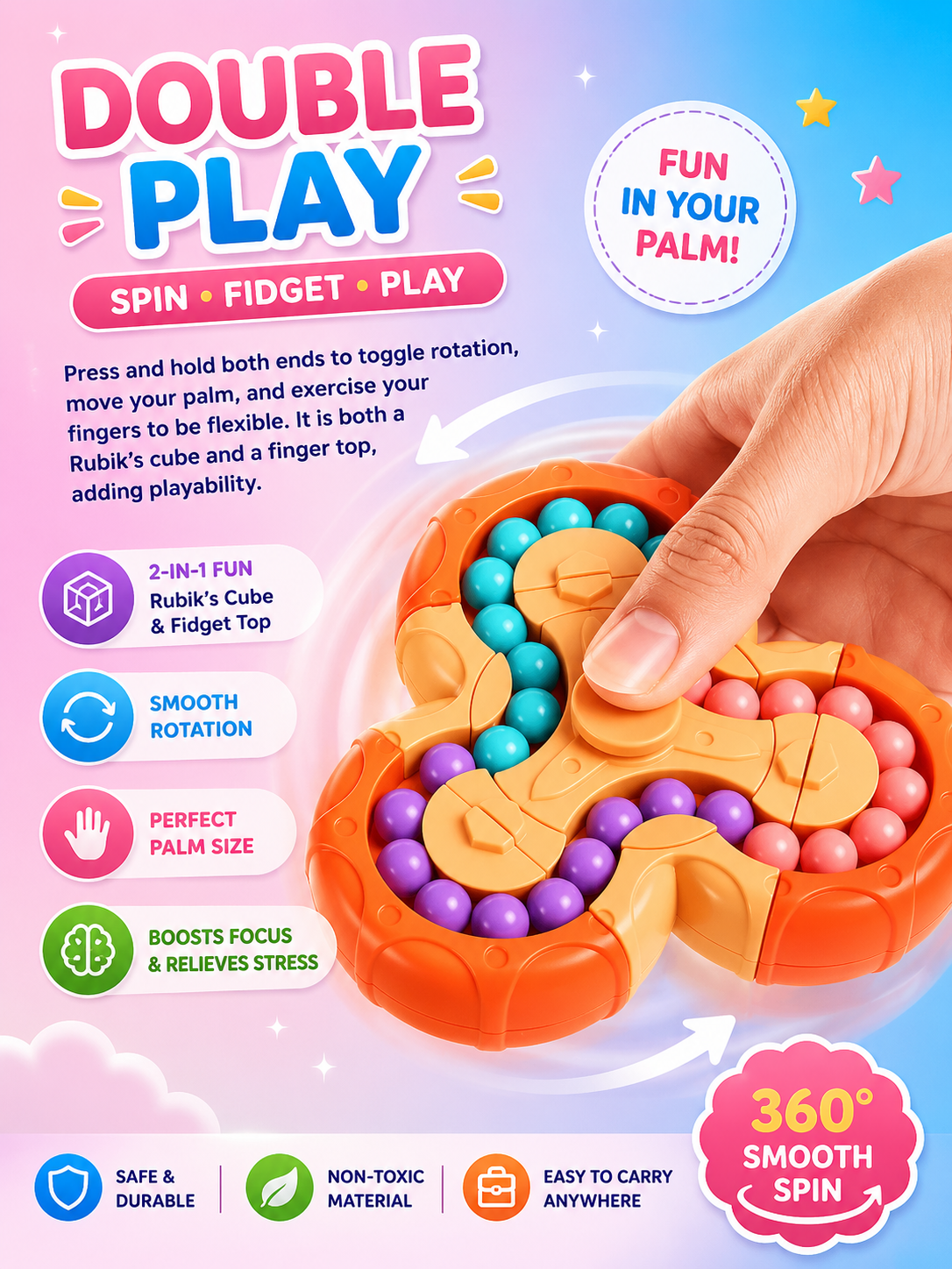 Magic Bean Fidget Spinner Puzzle Toy – Montessori Focus & Brain Training Game for Kids