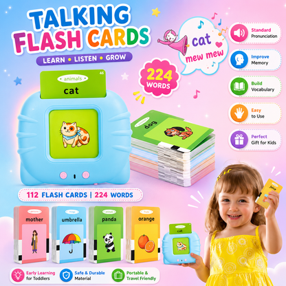 Talking Flash Cards Learning Toy for Kids – 112 Double-Sided Cards, 224 Words Educational Speech Learning Device
