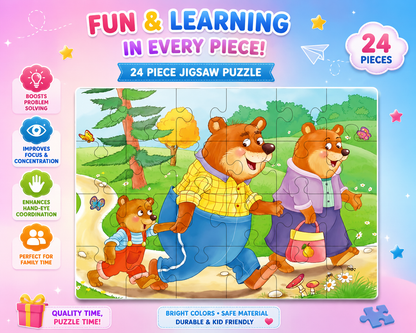 4-in-1 Goldilocks & The Three Bears Jigsaw Puzzle Set – 24 Piece Educational Learning Puzzle for Kids