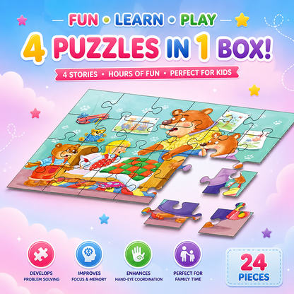 4-in-1 Goldilocks & The Three Bears Jigsaw Puzzle Set – 24 Piece Educational Learning Puzzle for Kids