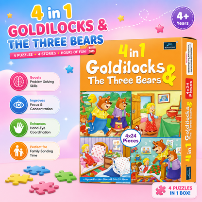4-in-1 Goldilocks & The Three Bears Jigsaw Puzzle Set – 24 Piece Educational Learning Puzzle for Kids