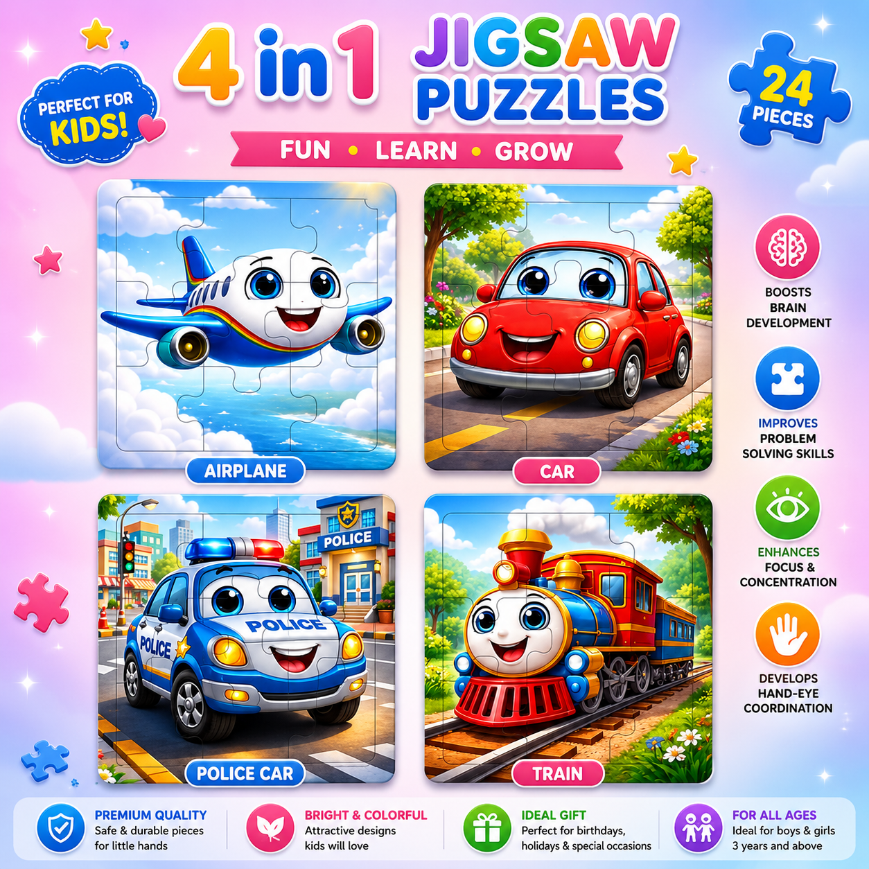 Wooden Jigsaw Puzzle Games for Children & Kids Age 3+ (Pack of 4)