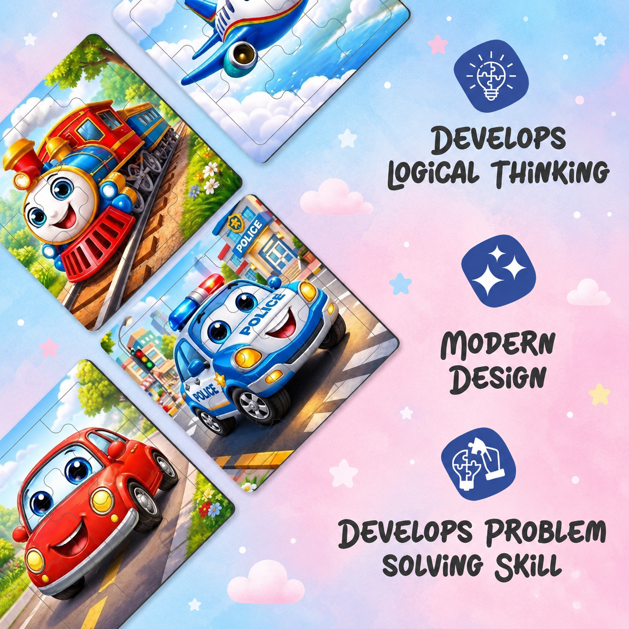 Wooden Jigsaw Puzzle Games for Children & Kids Age 3+ (Pack of 4)