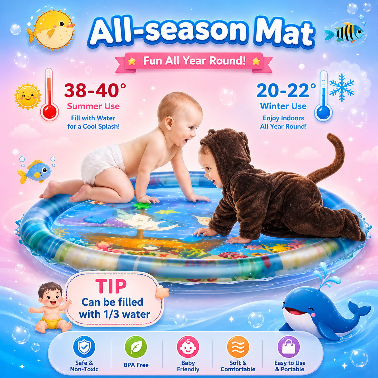 Toysbuddy Tummy Time Water Mat for Babies | Sensory Play Activity Gym