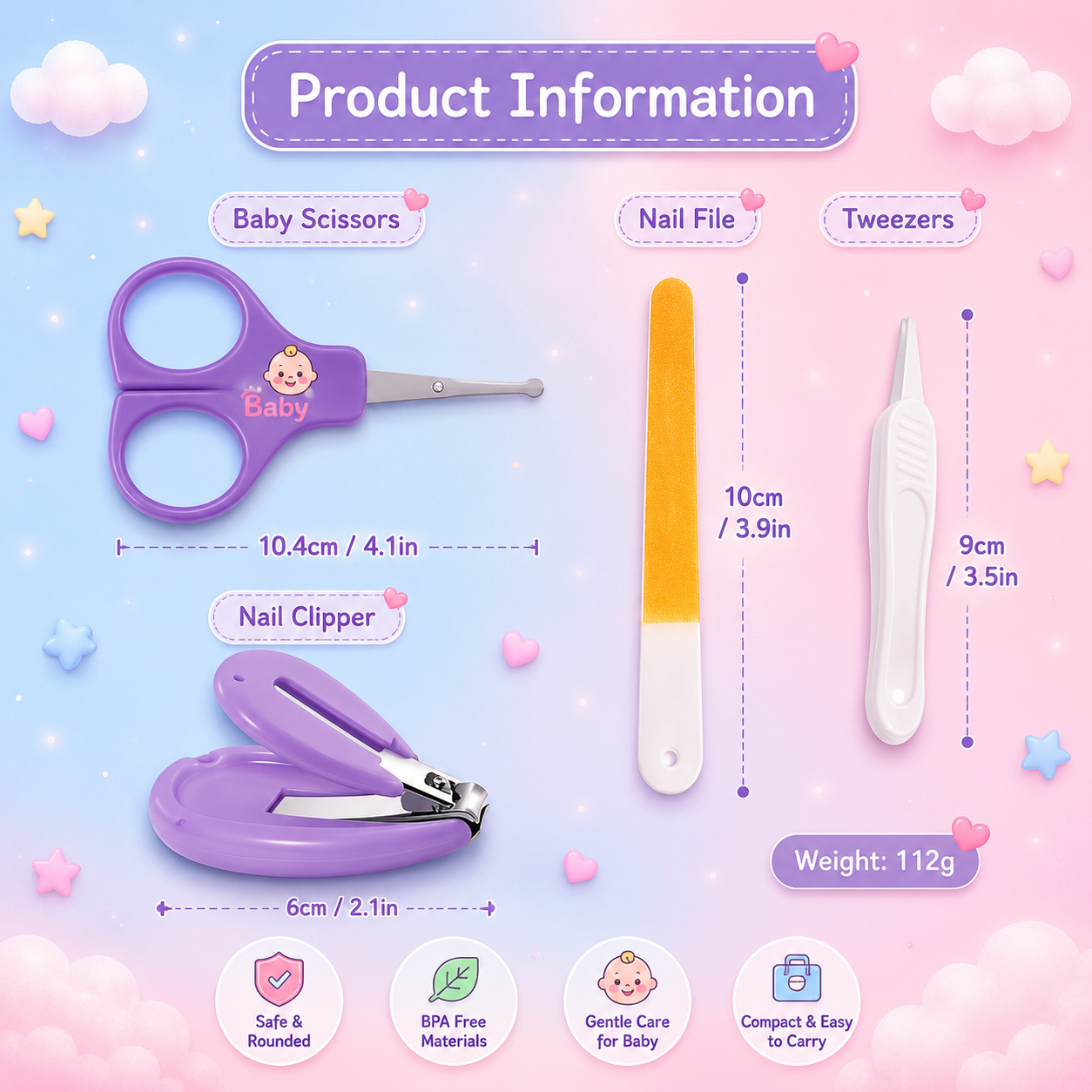 Baby Nail Care Kit for Infants & Toddlers | Nail Cutter, Safety Scissors, Nail File & Tweezers Set