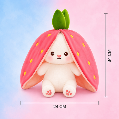 RSS Soft Toys Reversible Rabbit Strawberry Plush Toy with Smile Ball