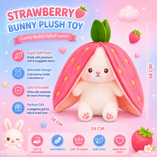 RSS Soft Toys Reversible Rabbit Strawberry Plush Toy with Smile Ball