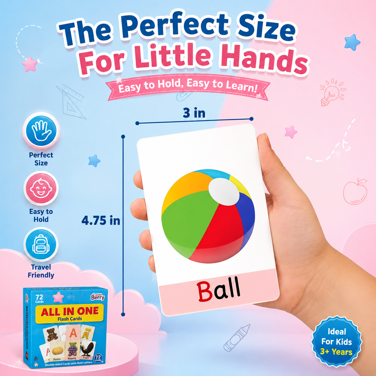 All in One Flash Cards for Kids | 72 Double-Sided Cards | 120+ Pictures | Educational Learning Toy