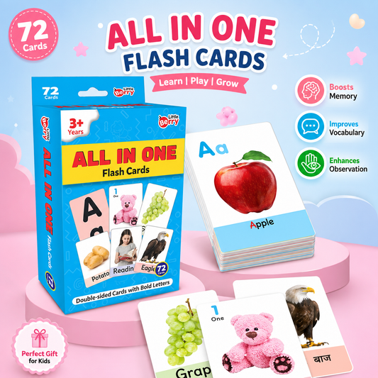 All in One Flash Cards for Kids | 72 Double-Sided Cards | 120+ Pictures | Educational Learning Toy
