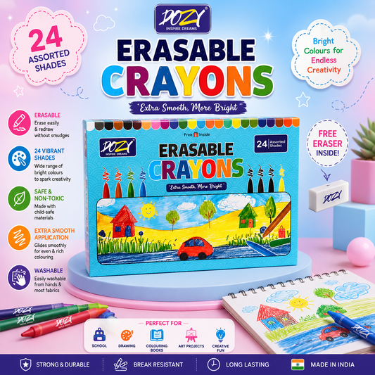 DOZY Erasable Crayons – 24 Assorted Shades